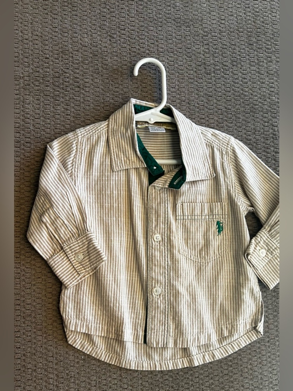 Well Dressed Wolf Beige Striped Button-Down Shirt with Green Accents - boys